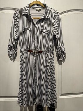 Indigo Rose Striped Shirt Dress Belted Midi Dress